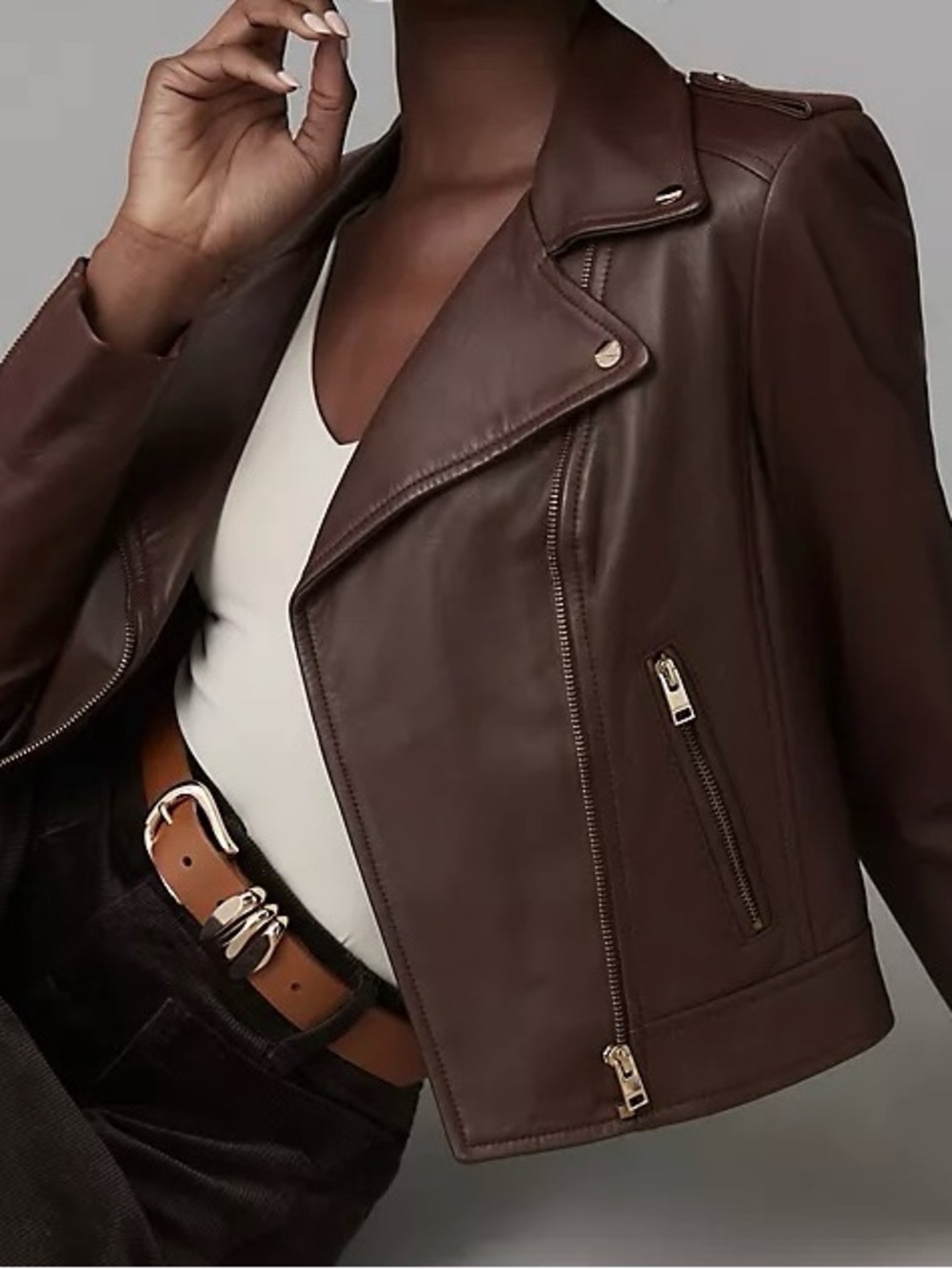 Lamarque 100% Leather Moto Jacket Burgundy Cropped‎ Biker Minimalist Chic XS